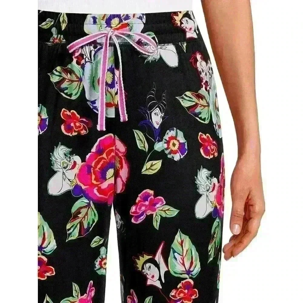Disney Villains Womens Sleep Jogger with Pockets Super Soft & Comfy Black Floral